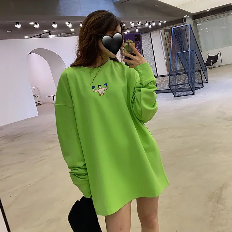 Women Green Cotton Sweatshirt Dress Loose Fit Summer Wear - Image 4