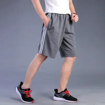 Men Grey Elastic Shorts Summer Wear with Blue Stripes - Image 12