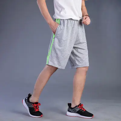 Men Grey Elastic Shorts Summer Wear with Blue Stripes - Image 14