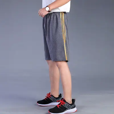 Men Grey Elastic Shorts Summer Wear with Blue Stripes - Image 11