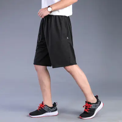 Men Grey Elastic Shorts Summer Wear with Blue Stripes - Image 2