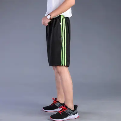 Men Grey Elastic Shorts Summer Wear with Blue Stripes - Image 5