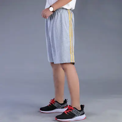 Men Grey Elastic Shorts Summer Wear with Blue Stripes - Image 9