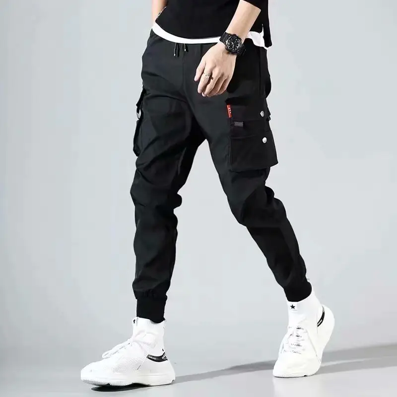 Korean Style Men's Grey Cargo Pants for Spring Autumn - Image 3