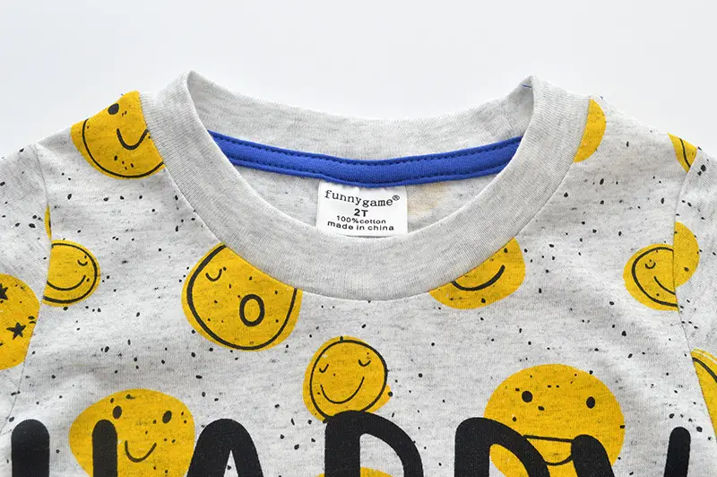 Happy Smiley Face Boys T-Shirt Grey Short Sleeve