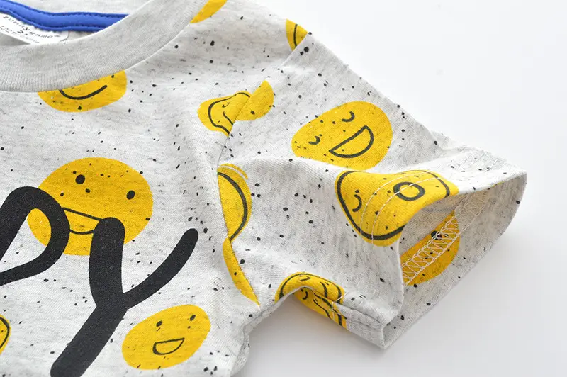 Happy Smiley Face Boys T-Shirt Grey Short Sleeve