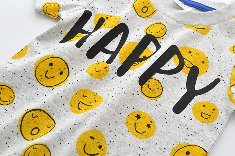 Happy Smiley Face Boys T-Shirt Grey Short Sleeve