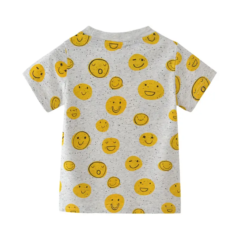 Happy Smiley Face Boys T-Shirt Grey Short Sleeve