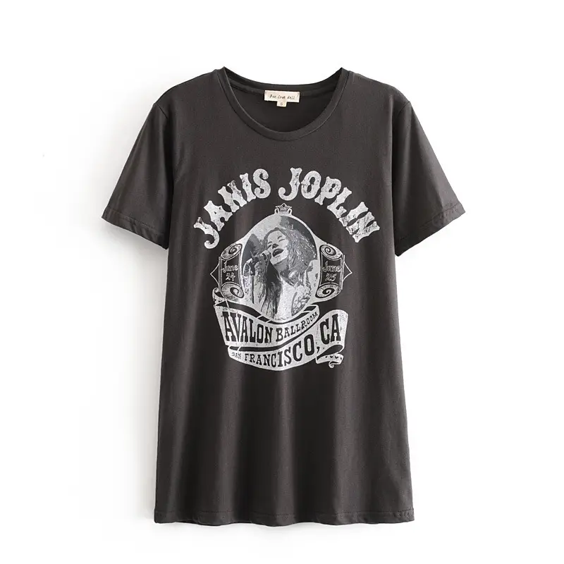 Women's 2025 Letter Print T-Shirt Black Short Sleeve