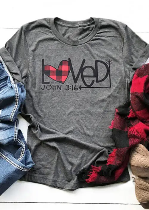 Foreign Trade Valentine's Printed T-Shirt Grey - Image 4