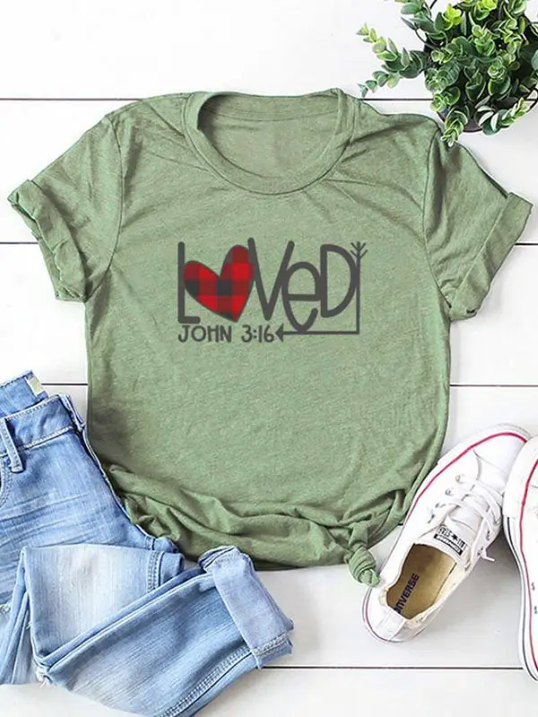 Foreign Trade Valentine's Printed T-Shirt Grey - Image 2