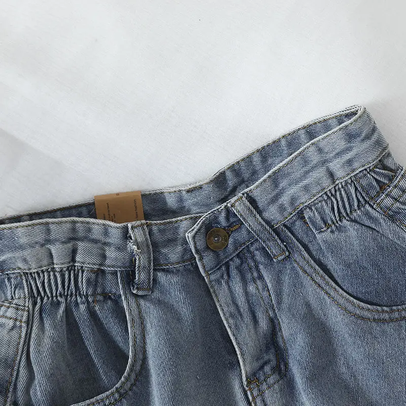 Women Retro High Waist Denim Shorts Grey - Image 5
