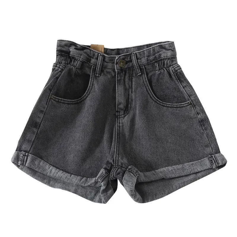 Women Retro High Waist Denim Shorts Grey - Image 7