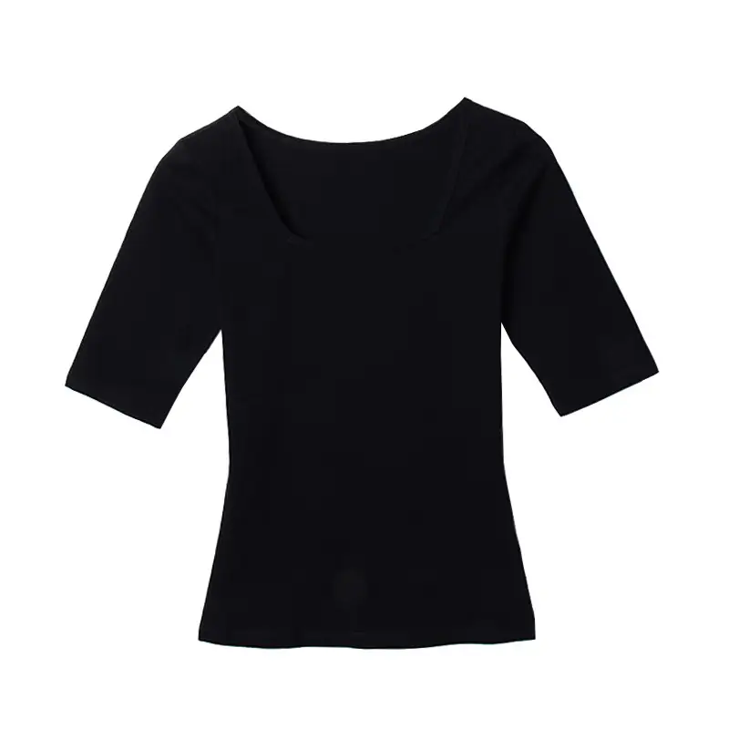 Korean Style Black Cotton Half Sleeve T-Shirt - Image 7