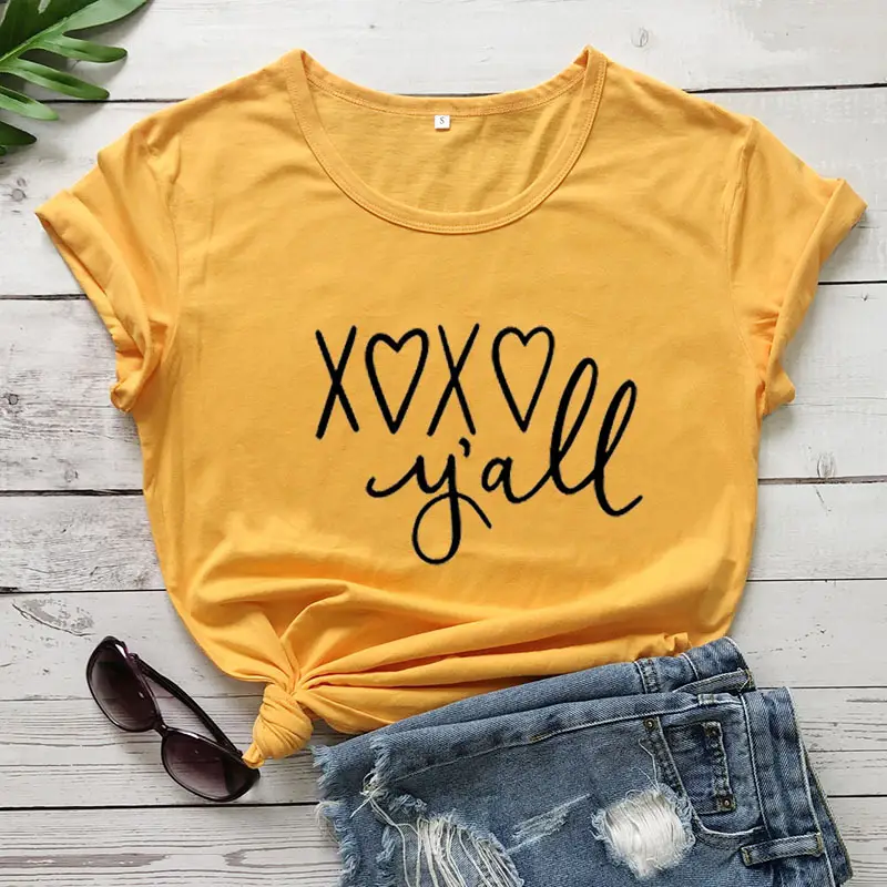 Xoxo You'Ll Unisex Letter Print T-Shirt Yellow - Image 5