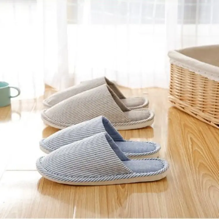 Japanese and Korean Four Seasons Linen Slippers Home Indoor Men and Women Couple Thick Bottom Simple Warm Autumn and Winter Cotton Slippers