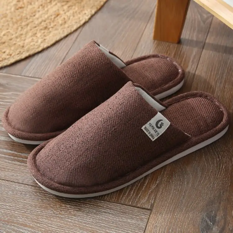 Japanese and Korean Four Seasons Linen Slippers Home Indoor Men and Women Couple Thick Bottom Simple Warm Autumn and Winter Cotton Slippers