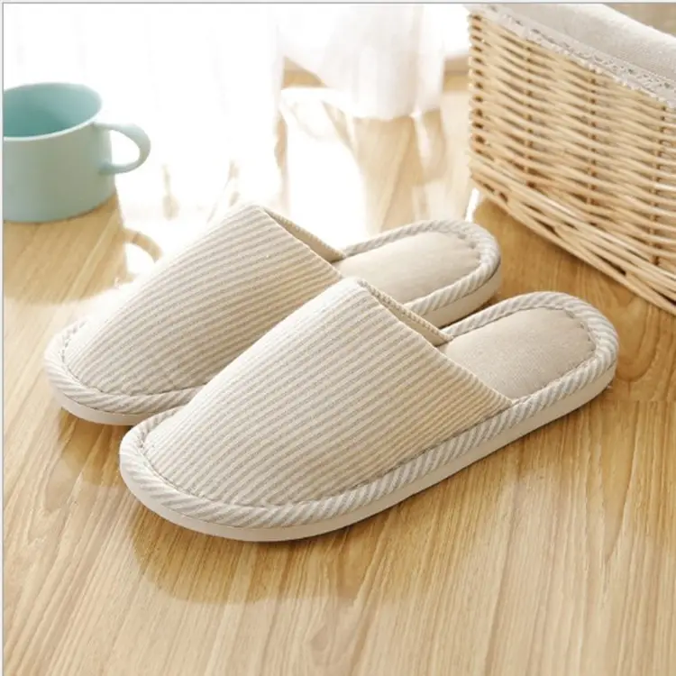 Japanese and Korean Four Seasons Linen Slippers Home Indoor Men and Women Couple Thick Bottom Simple Warm Autumn and Winter Cotton Slippers