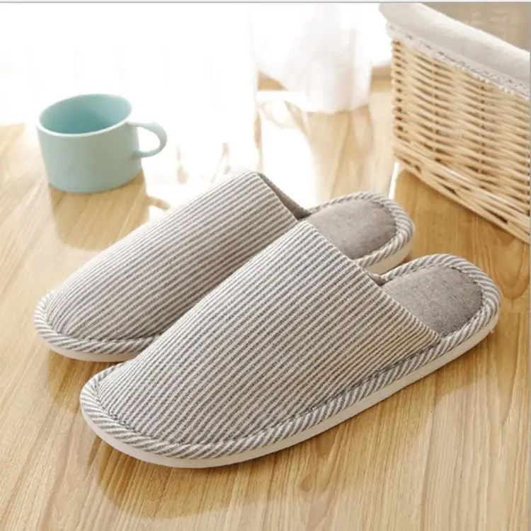 Japanese and Korean Four Seasons Linen Slippers Home Indoor Men and Women Couple Thick Bottom Simple Warm Autumn and Winter Cotton Slippers