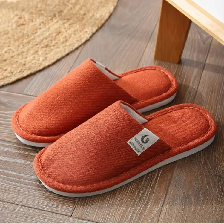 Japanese and Korean Four Seasons Linen Slippers Home Indoor Men and Women Couple Thick Bottom Simple Warm Autumn and Winter Cotton Slippers
