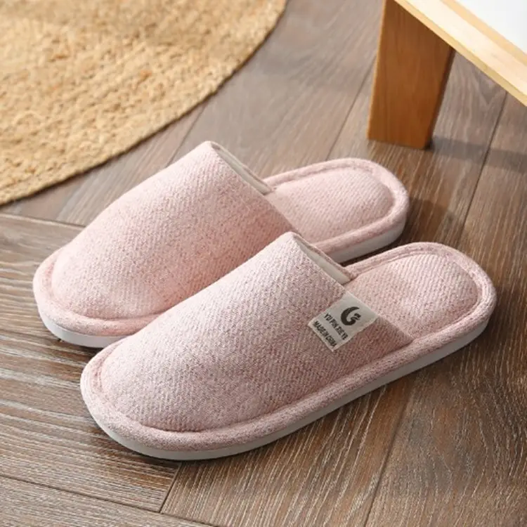 Japanese and Korean Four Seasons Linen Slippers Home Indoor Men and Women Couple Thick Bottom Simple Warm Autumn and Winter Cotton Slippers