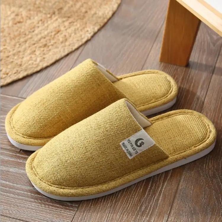 Japanese and Korean Four Seasons Linen Slippers Home Indoor Men and Women Couple Thick Bottom Simple Warm Autumn and Winter Cotton Slippers