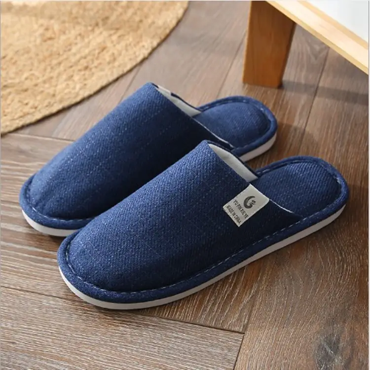 Japanese and Korean Four Seasons Linen Slippers Home Indoor Men and Women Couple Thick Bottom Simple Warm Autumn and Winter Cotton Slippers
