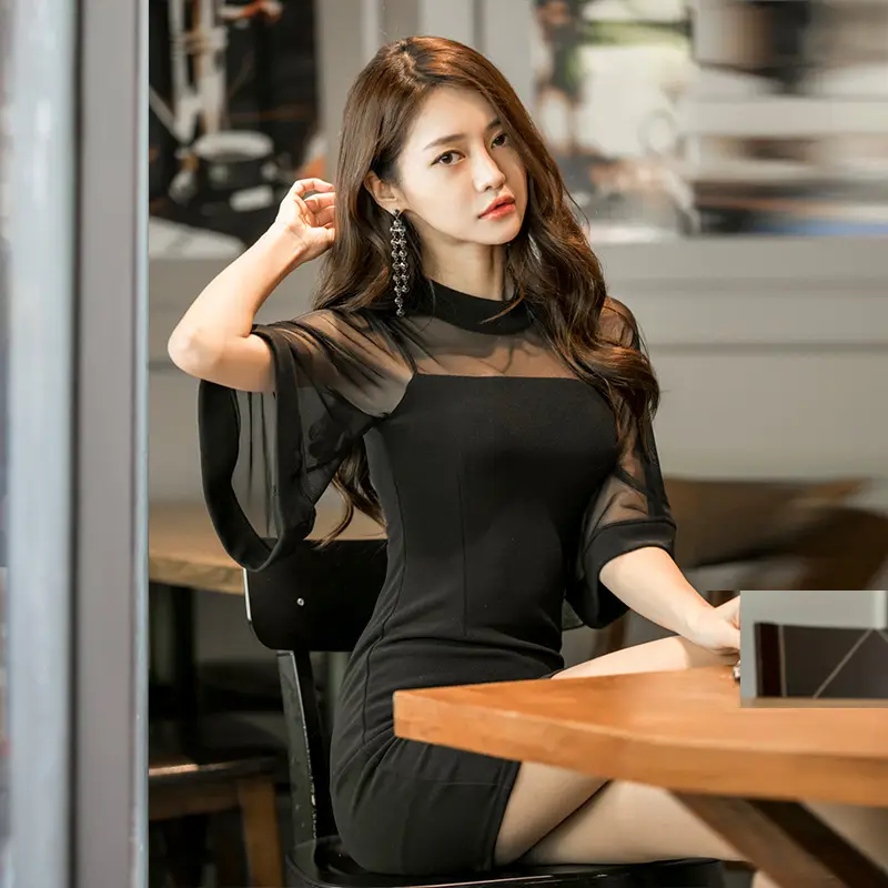 Black Mesh Sleeve Dress for Women Summer Nightwear - Image 5