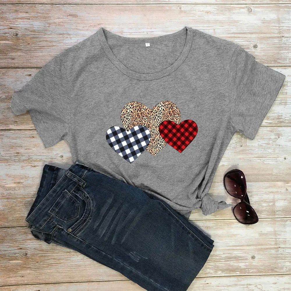 White Heart Print Short Sleeve T-Shirt with Denim Shorts - Image 11