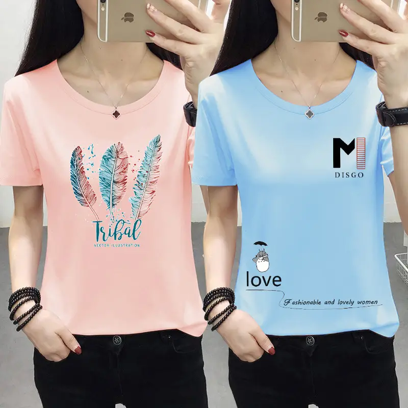 Women Light Blue Kurta T-shirt with Cat Print Summer Casual Wear - Image 43