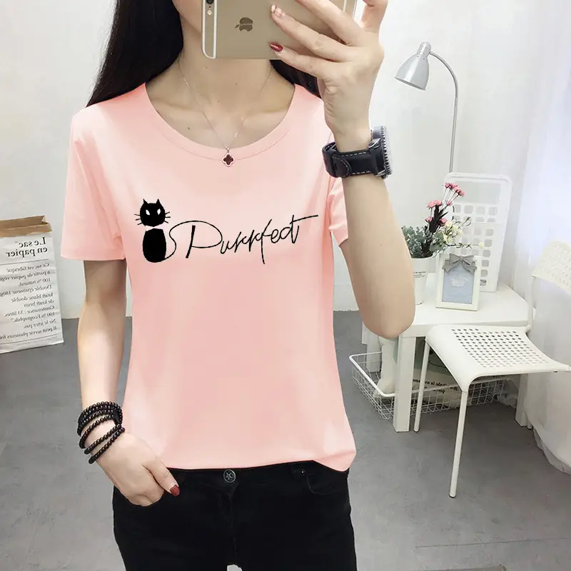Women Light Blue Kurta T-shirt with Cat Print Summer Casual Wear - Image 10