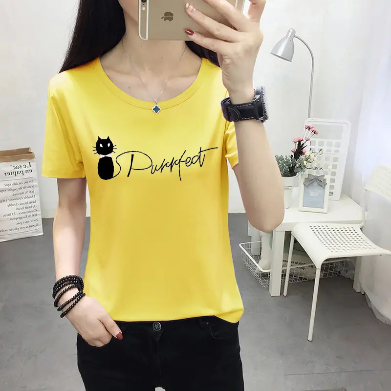 Women Light Blue Kurta T-shirt with Cat Print Summer Casual Wear - Image 12