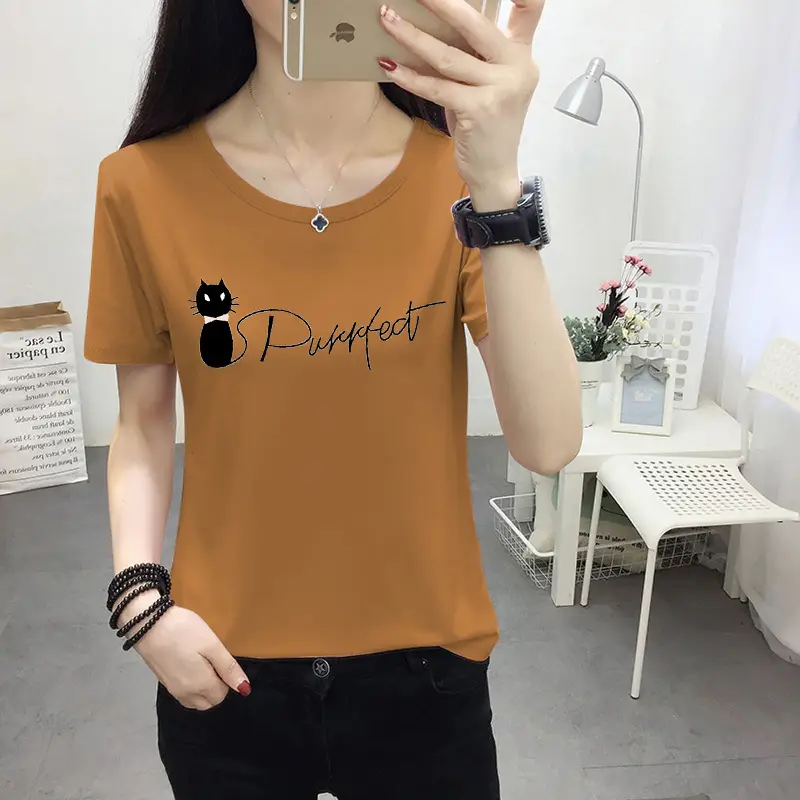 Women Light Blue Kurta T-shirt with Cat Print Summer Casual Wear - Image 16