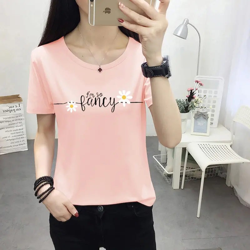 Women Light Blue Kurta T-shirt with Cat Print Summer Casual Wear - Image 2