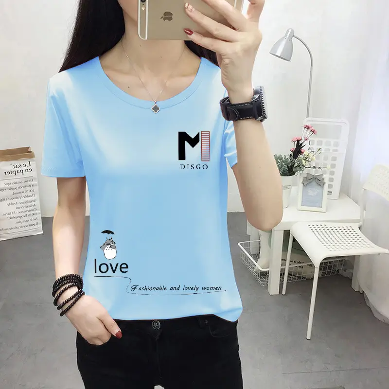Women Light Blue Kurta T-shirt with Cat Print Summer Casual Wear - Image 29
