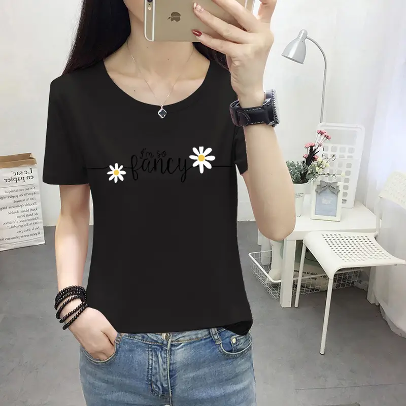 Women Light Blue Kurta T-shirt with Cat Print Summer Casual Wear - Image 3