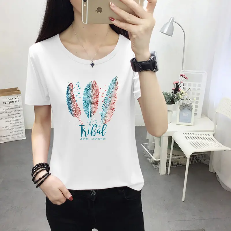 Women Light Blue Kurta T-shirt with Cat Print Summer Casual Wear - Image 33