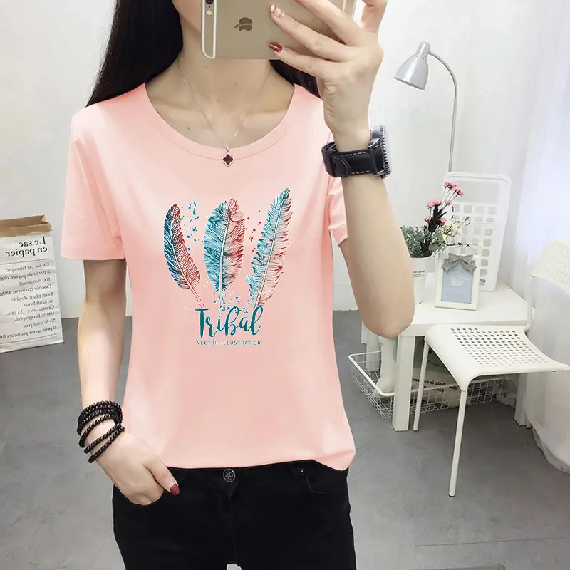 Women Light Blue Kurta T-shirt with Cat Print Summer Casual Wear - Image 34