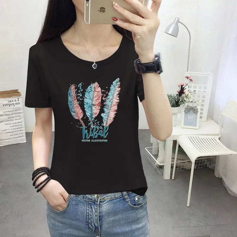 Women Light Blue Kurta T-shirt with Cat Print Summer Casual Wear - Image 35
