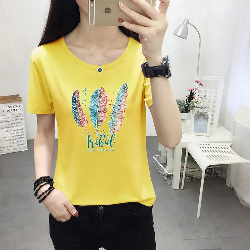 Women Light Blue Kurta T-shirt with Cat Print Summer Casual Wear - Image 36