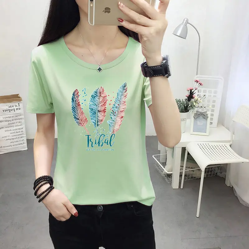 Women Light Blue Kurta T-shirt with Cat Print Summer Casual Wear - Image 38
