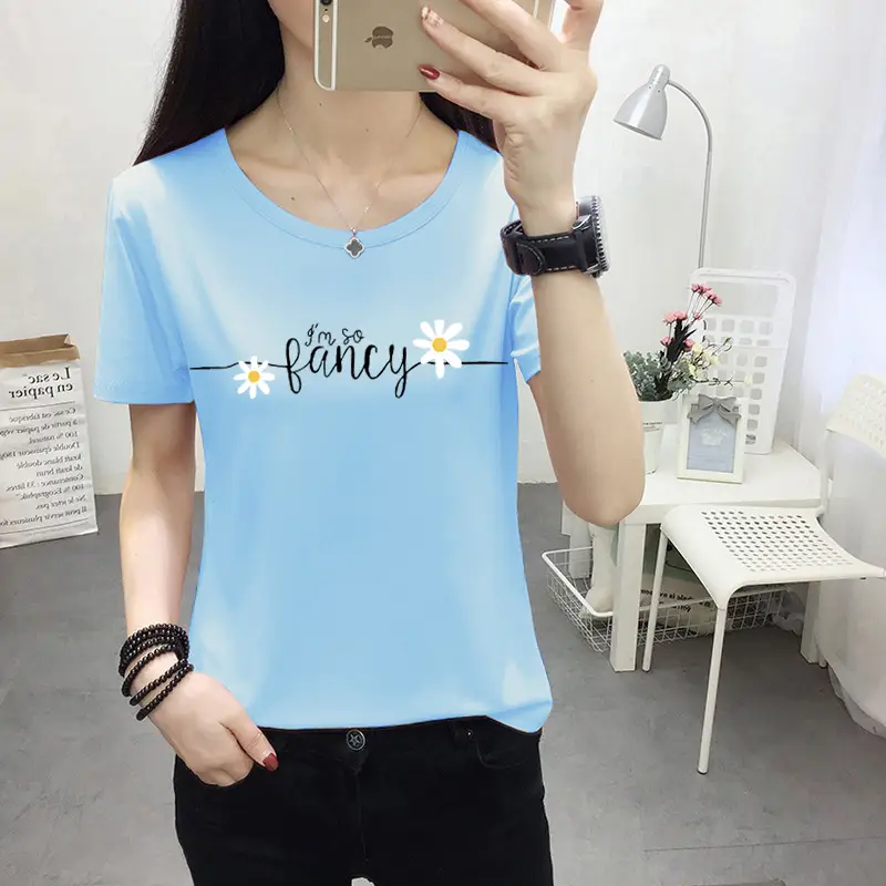 Women Light Blue Kurta T-shirt with Cat Print Summer Casual Wear - Image 5