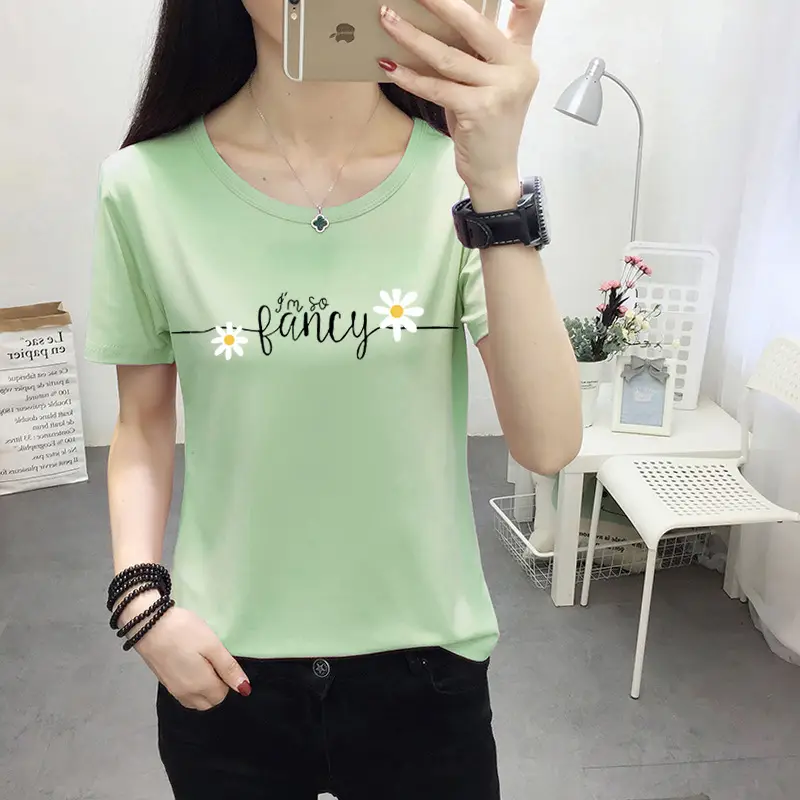 Women Light Blue Kurta T-shirt with Cat Print Summer Casual Wear - Image 6