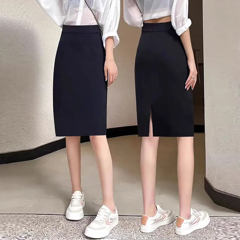 Women Navy Blue Hip-Cover Skirt One Step Suit - Image 8