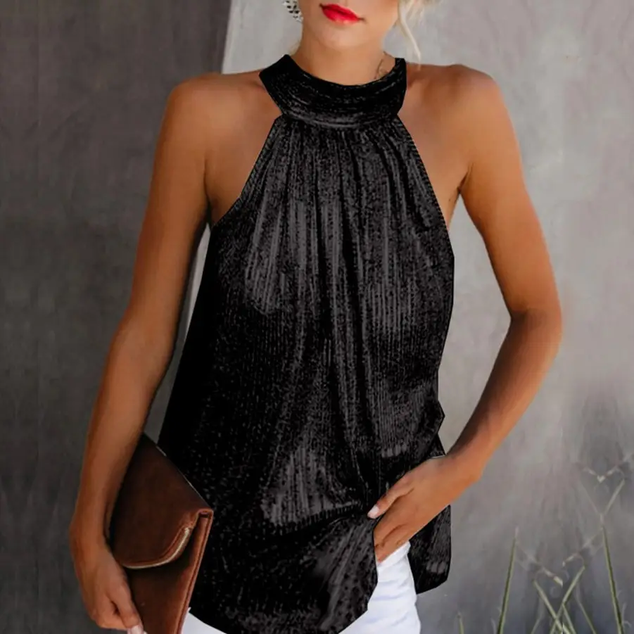 Double Silver Halter Zipper Sleeveless T Shirt - Image 6