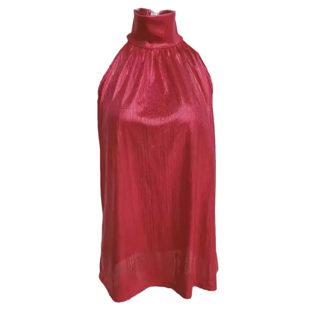 Double Silver Halter Zipper Sleeveless T Shirt - Image 7