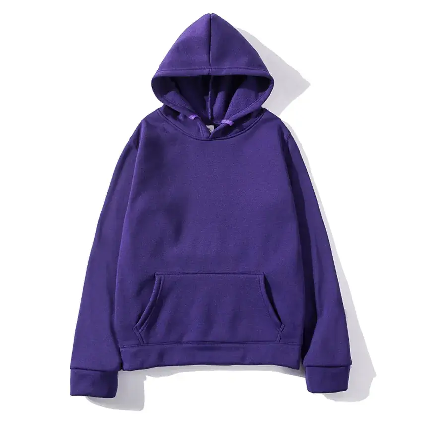 Men Winter Solid Fleece Hoodie Purple - Image 5