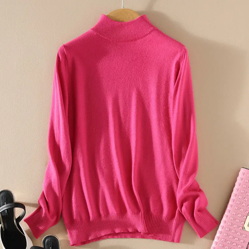 Women Half Turtleneck Sweater Candy Color Wool Knit
