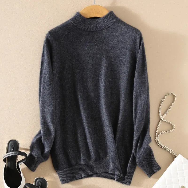 Women Half Turtleneck Sweater Candy Color Wool Knit
