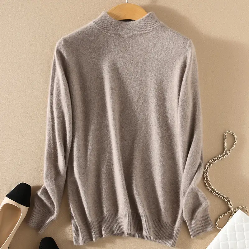 Women Half Turtleneck Sweater Candy Color Wool Knit